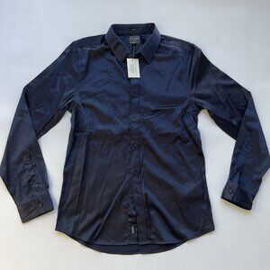 Guess Men’s Regal Woven Dress Shirt Slim Fit Long Sleeves In Bright Navy Size M